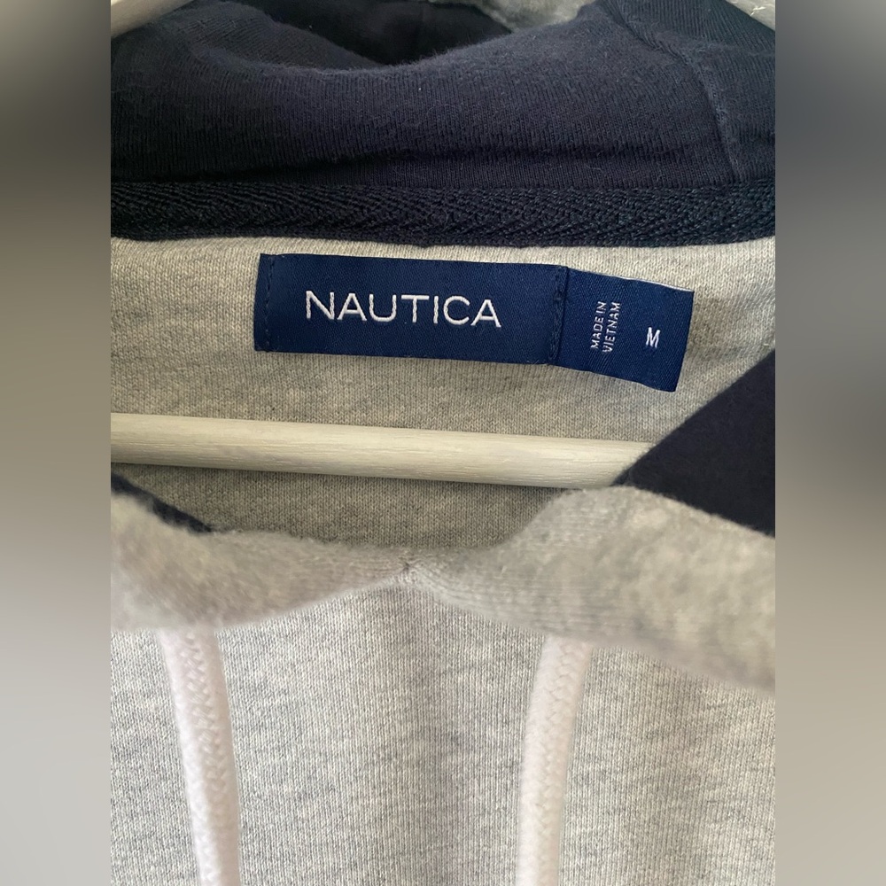 Nautica Light Gray Pullover Hoodie with Navy Logo - Picture 7 of 8